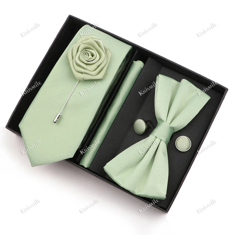 Men's Tie Box Gift Set | Necktie, Bow Tie, Pocket Square, Cufflinks & Brooch