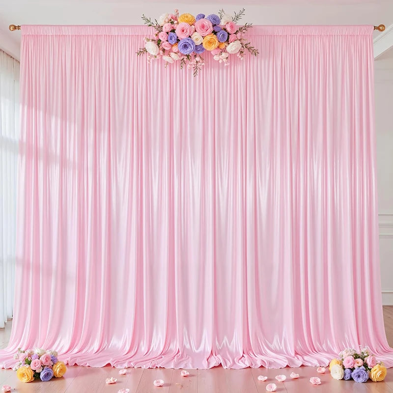 Rideaux de Noël en satin sans plis, tissu soyeux, pour toile de fond de baby shower, fête d'anniversaire, bal de promo, décoration de mariage