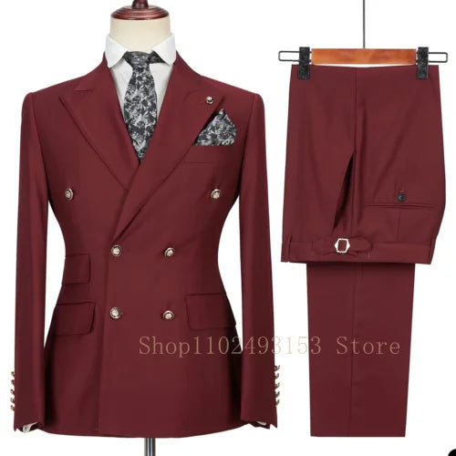Costumes de Mariage Blancs pour Hommes 2023 2 Pièces Double Boutonnage Coupe Slim Vêtements de Marié Formels d'Affaires (Veste+Pantalon) Costume Homme