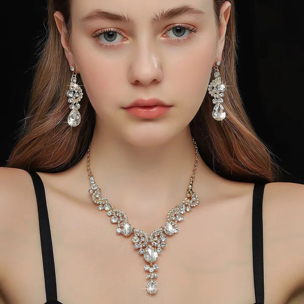 3 pièces accessoires de cheveux de mariée luxueux accessoires de cérémonie de banquet pour femmes mode bijoux de mariée colliers boucles d'oreilles ensembles de couronnes