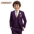 Costume Garçon 3 Pièces Coupe Slim Smoking Enfant Tenue de Mariage Formelle Ensemble Blazer Gilet Pantalon