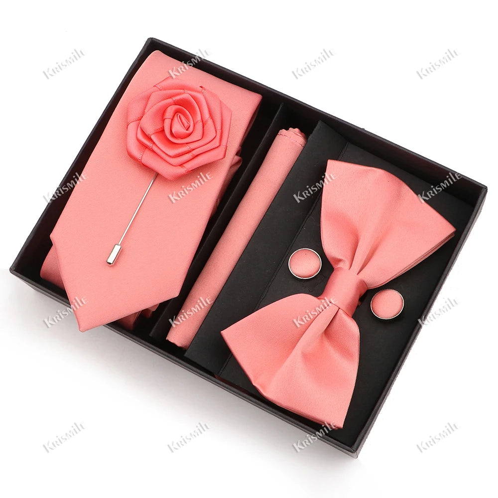 Men's Tie Box Gift Set | Necktie, Bow Tie, Pocket Square, Cufflinks & Brooch