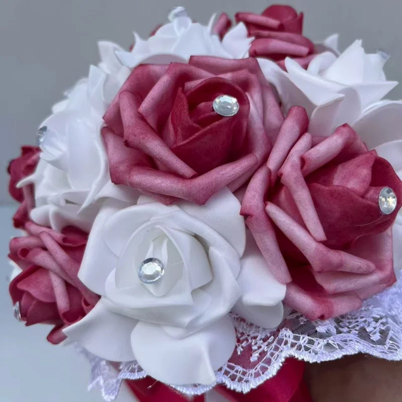 Handmade Blue & White Artificial Rose Bridal Bouquet