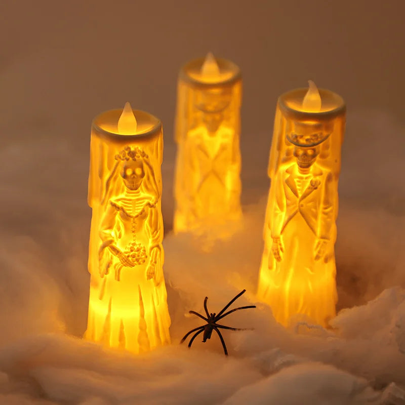 Halloween Skeleton Lamp LED Luminous Candle Horror Decoration Prop Ghost Groom Bride Couple Lamp Ornament Halloween Decor
