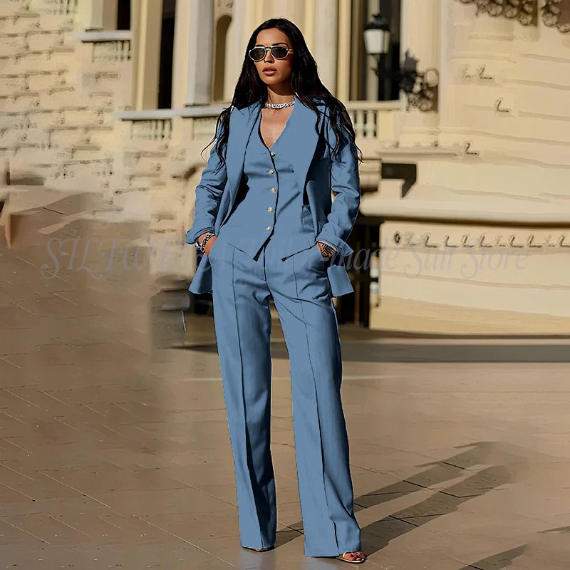 Ensembles tailleur 3 pièces pour femme : veste, pantalon et gilet - Tenues décontractées élégantes pour le bureau - Vêtements féminins de haute qualité - Ensembles blazer chics et formels