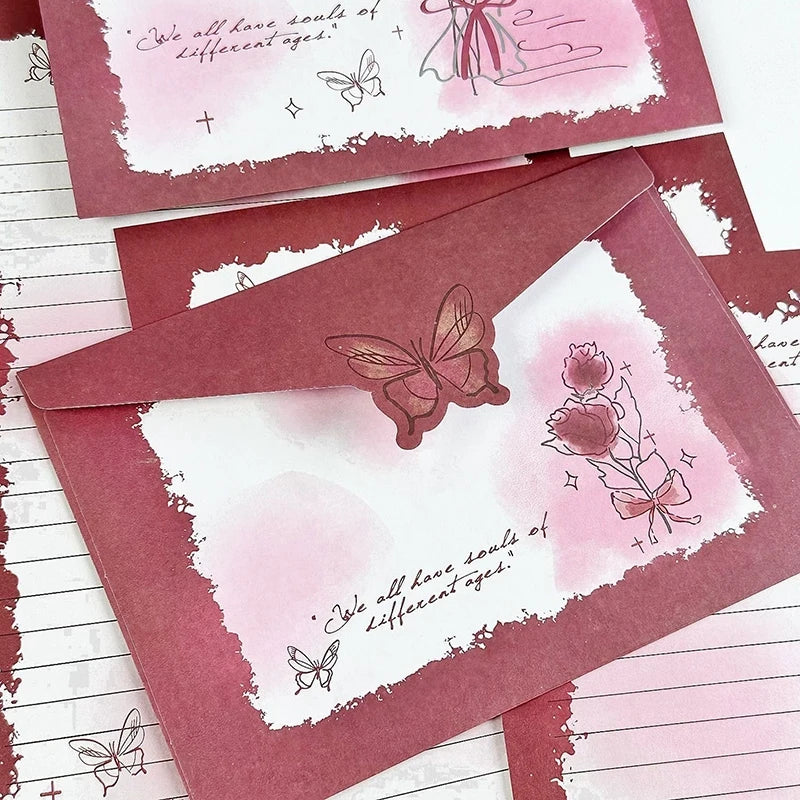 8pcs/set Vintage Rose Envelopes Red Blue Paper Envelopes for Letter Pads DIY Wedding Party Invitation Card Cover Gift Wrap