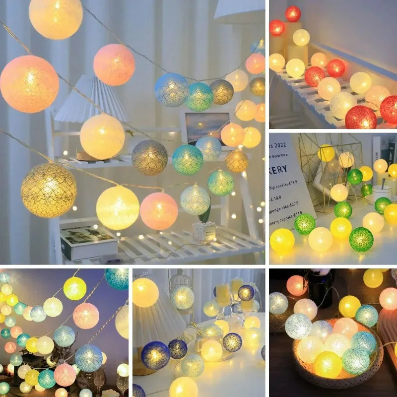 Wedding Garland 2026 Valentine's Day Room Decor Festoon Fairy LED Cotton Ball Light String Outdoor Party Ramadan Decoration