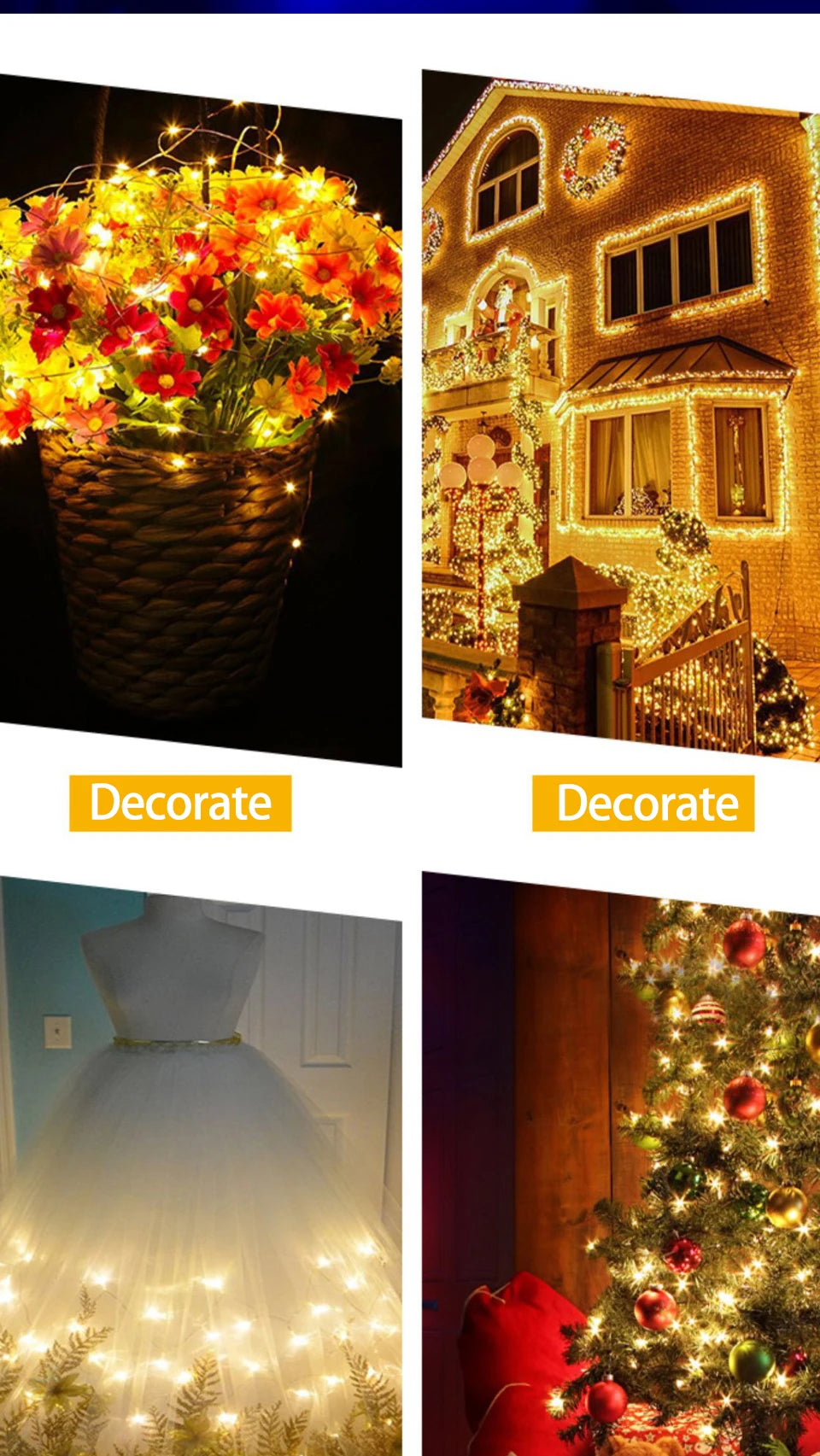 Guirlande Lumineuse LED USB, Fil de Cuivre, Éclairage Féérique, Lumières d'Ambiance pour Fêtes, Mariages, Noël, Décoration Extérieure.