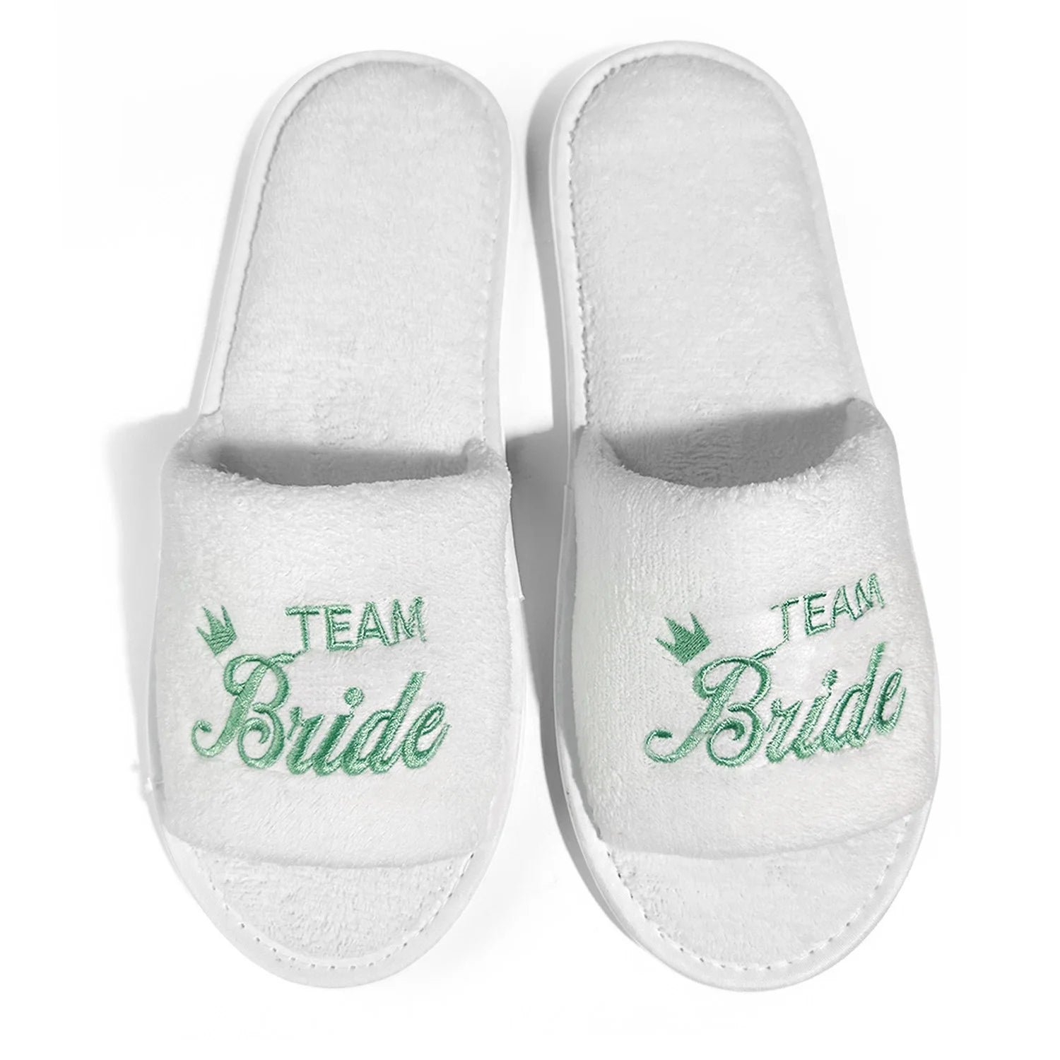Chaussons de mariée et de demoiselle d'honneur, Chaussons de mariage à enfiler pour invités, à bout ouvert avec broderies dorées, vert menthe et roses