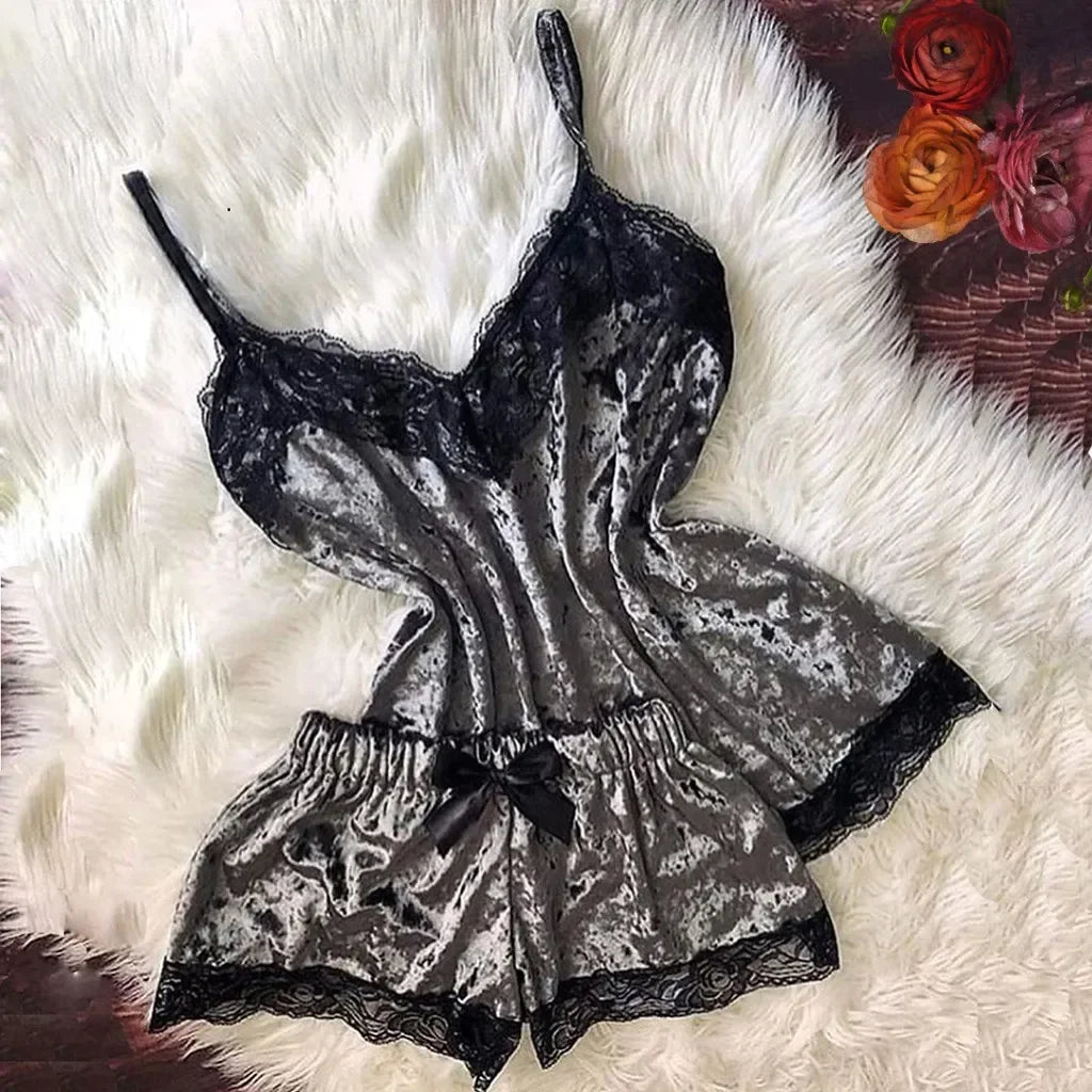 Ensemble Pyjama Velours Automne Hiver Femme Lingerie Sexy Vêtements de Nuit Mignon Débardeur et Short Ensembles Pyjama Loungewear