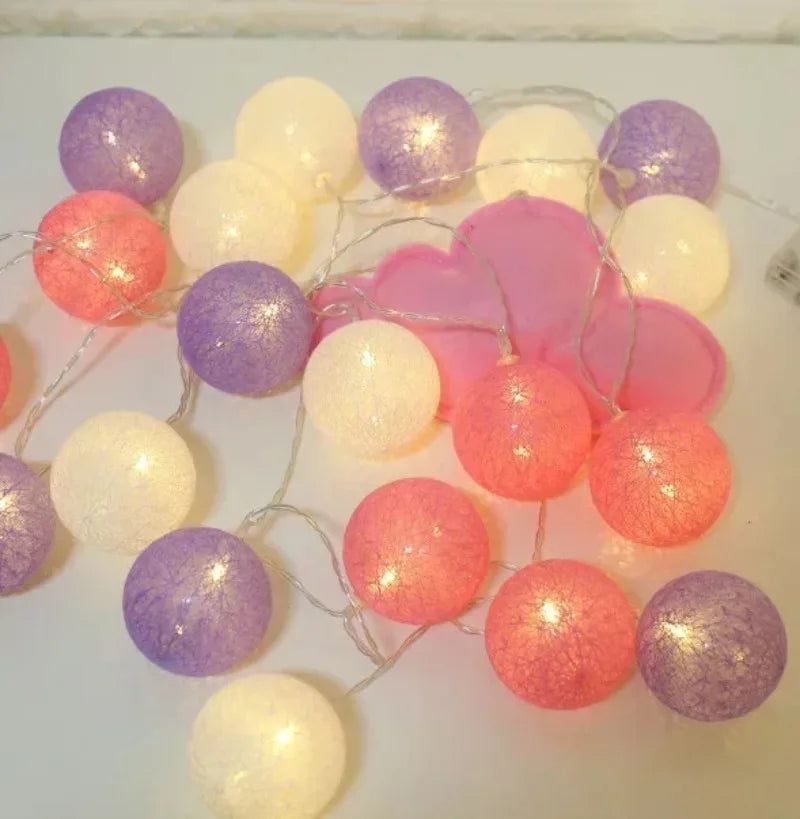 Wedding Garland 2026 Valentine's Day Room Decor Festoon Fairy LED Cotton Ball Light String Outdoor Party Ramadan Decoration