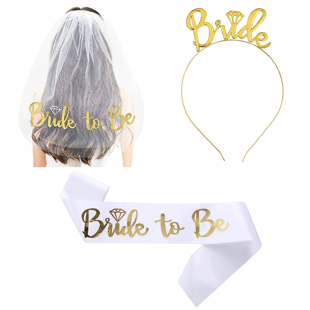 Ensemble de mariage or rose mariée à être douche nuptiale bretelles de mariée voile de mariée bandeau soirée de poule fournitures de fête de bachelorette