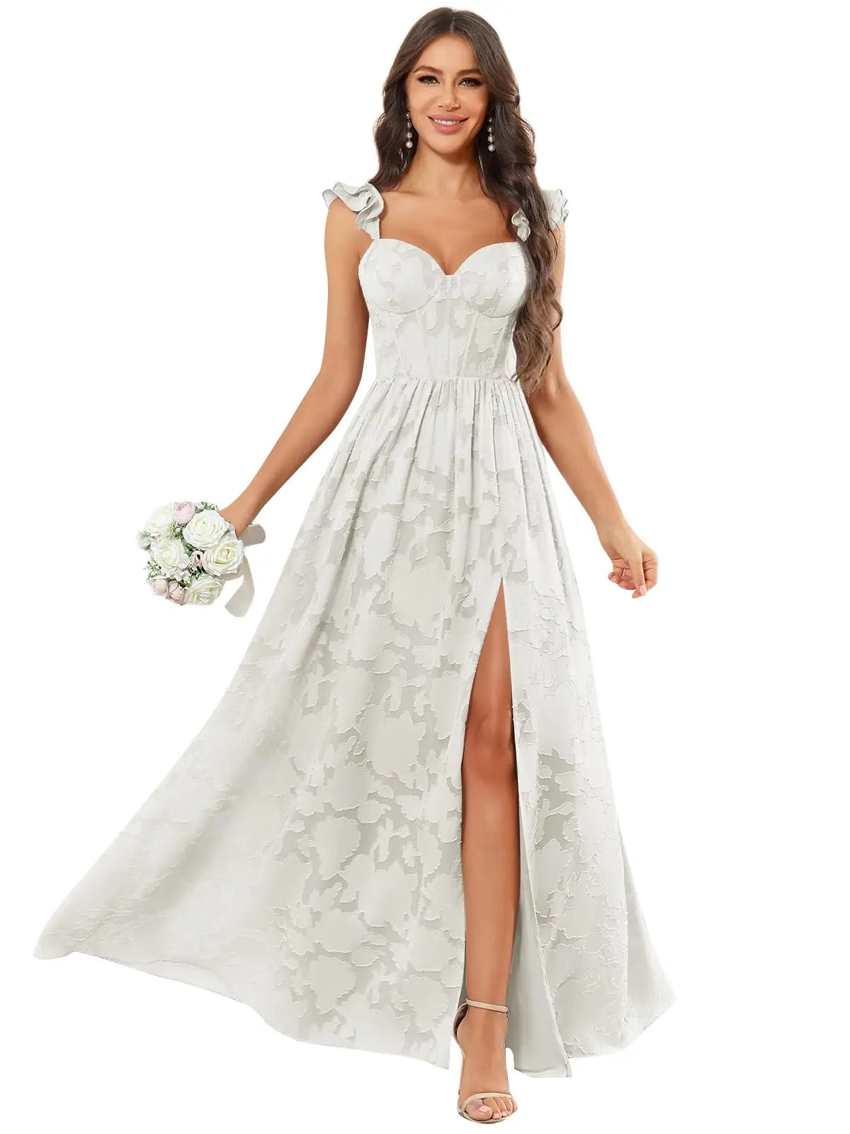 Floral Ruffle Bridesmaid Dress | Sweetheart A-Line Gown with Slit | Wedding Party