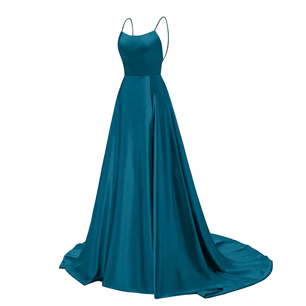 Robe de Demoiselle d'Honneur Bleu Marine pour Mariages Femme Invitée 2024 Sexy à Fines Bretelles Fendue Robes de Soirée Longues