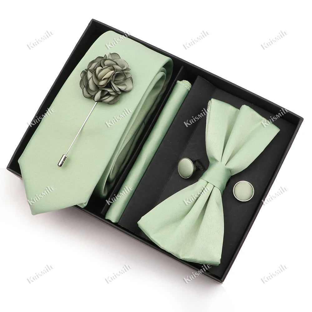 Men's Tie Box Gift Set | Necktie, Bow Tie, Pocket Square, Cufflinks & Brooch