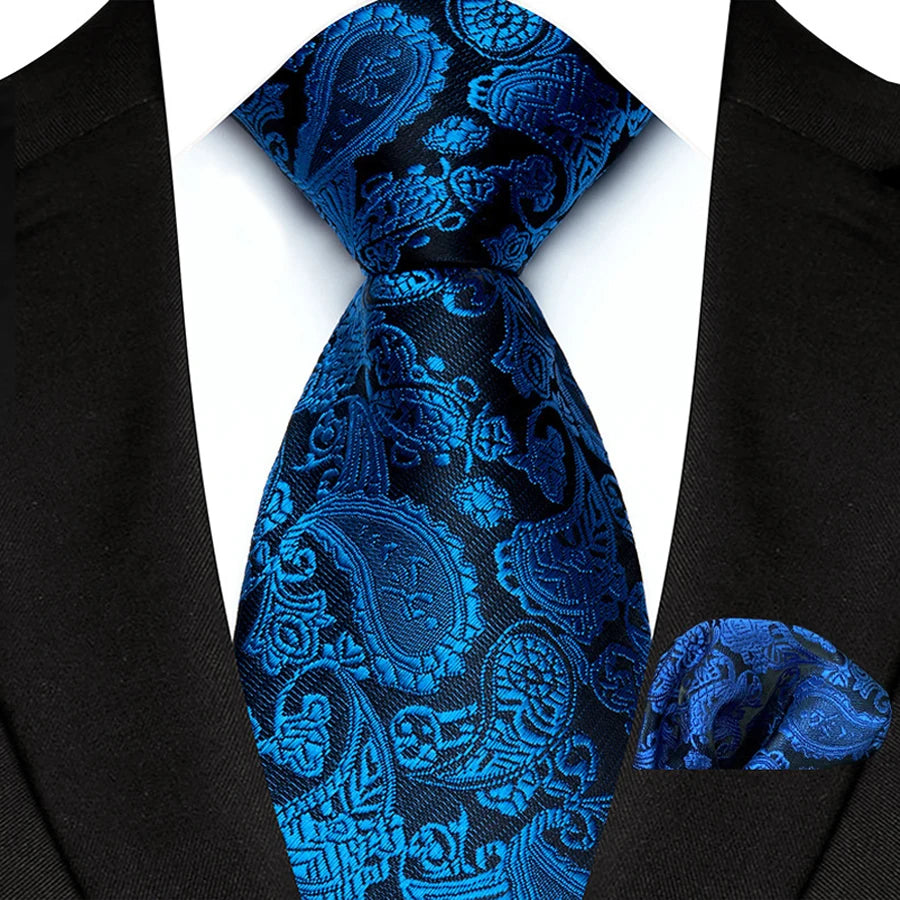 Cravate Homme Bleu Roi de Luxe, Carreaux, Rayures, Paisley, Haute Qualité, Mouchoir de Poche, Ensemble Cravate pour Mariage, Cadeaux d'Affaires