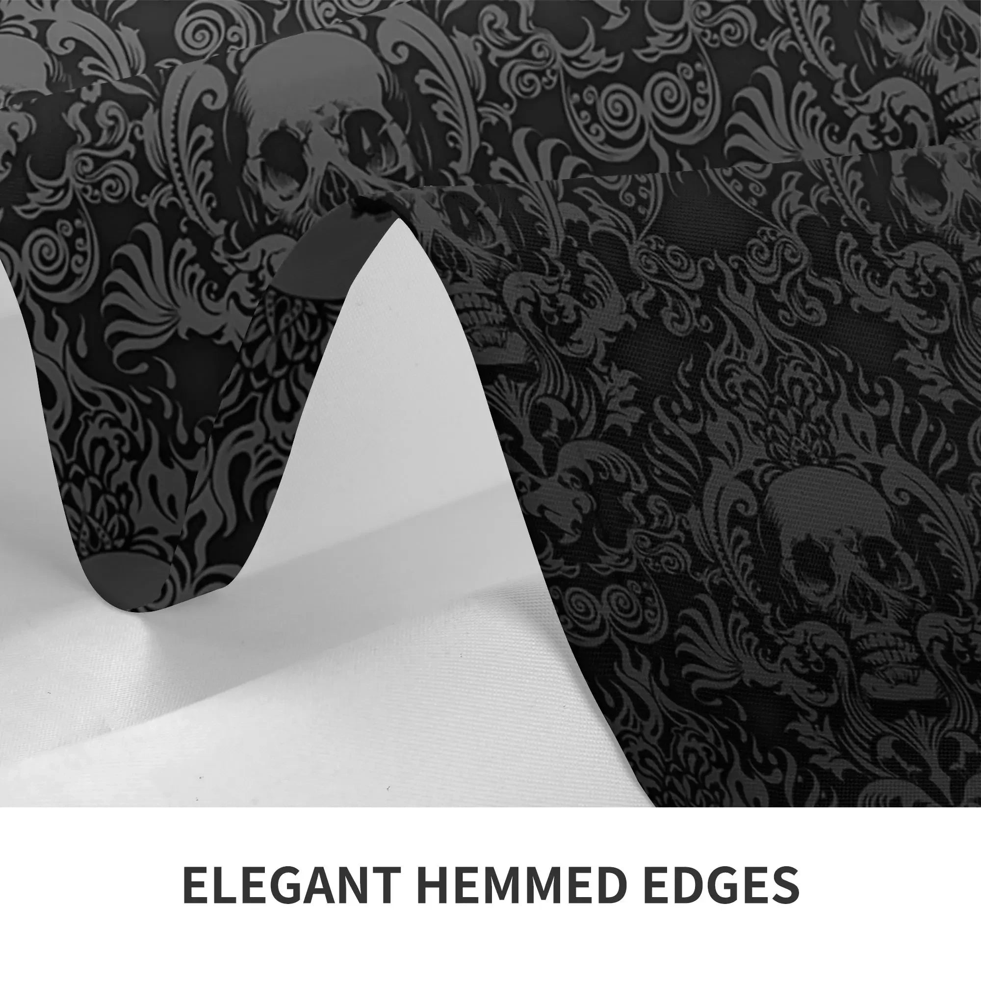 Nappe rectangulaire noire tête de mort gothique avec motif floral en polyester lavable pour cuisine, fête, pique-nique et salle à manger