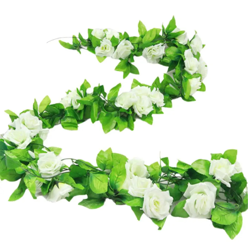 2.3M Guirlande de roses rouges artificielles en soie pour décoration de mariage, fausses fleurs pour la maison, décoration de chambre, vigne florale verte