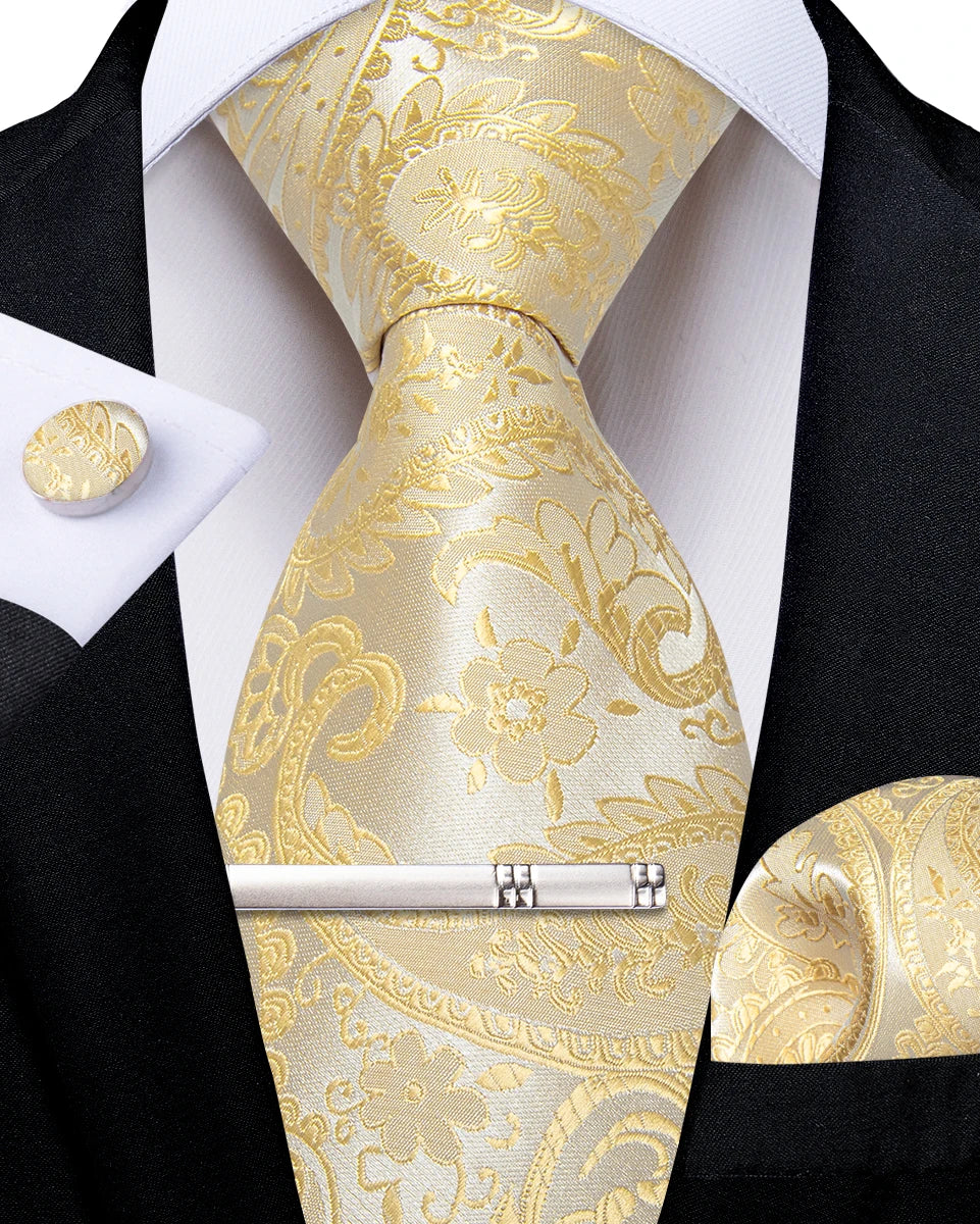Men's Silk Paisley Tie Set – Pocket Square, Cufflinks & Tie Clip | Groom & Groomsmen