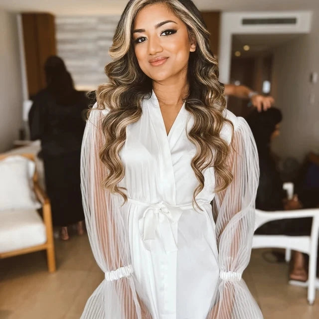 Robe de mariée blanche en soie à manches larges Robe de chambre en satin Robe de mariée boudoir Robe longue Robe de soirée en satin de soie pour femme