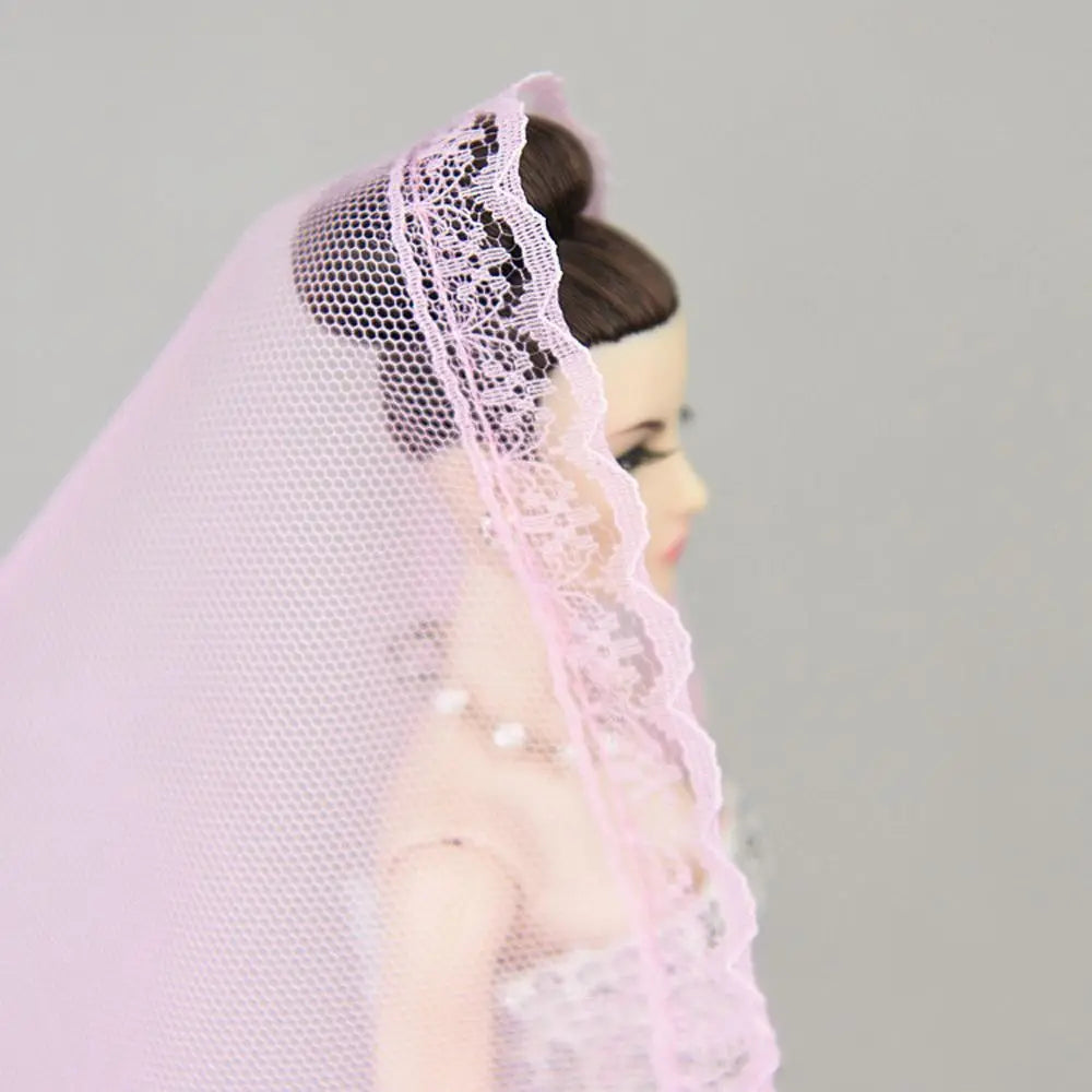 Voile de mode pour chapeau, voile de mariée, coiffe, voile de dentelle, long voile de mariage blanc 1/6 BJD