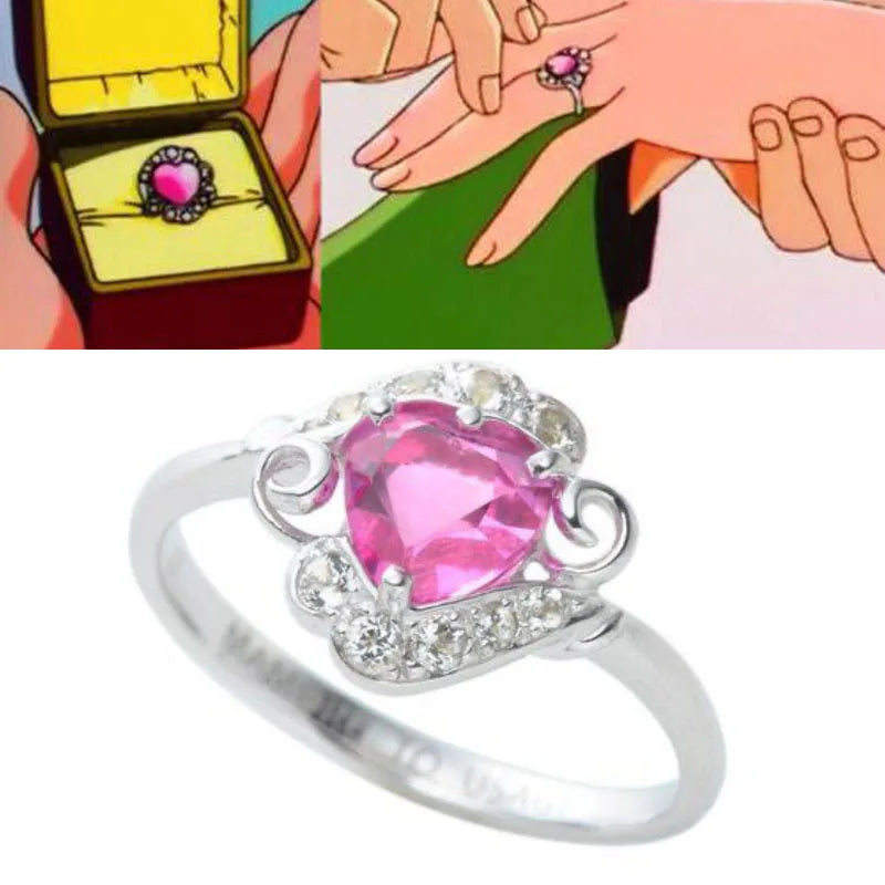 Anime Tsukino Usagi Princesse Chiba Mamoru Tuxedo Mask Bague de fiançailles Zircon rose Bagues réglables Bijoux Accessoires Cosplay