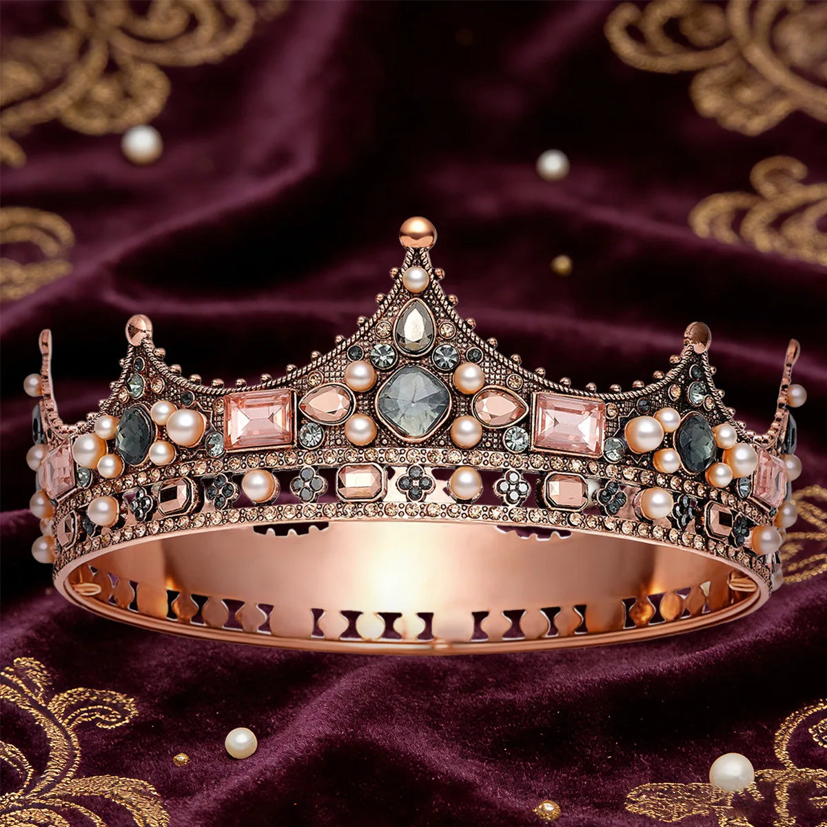 Couronne de Champagne Grande Couronne de Reine Diadèmes et Couronnes pour Femmes Bijoux de Tête de Mariage Fête d'Anniversaire