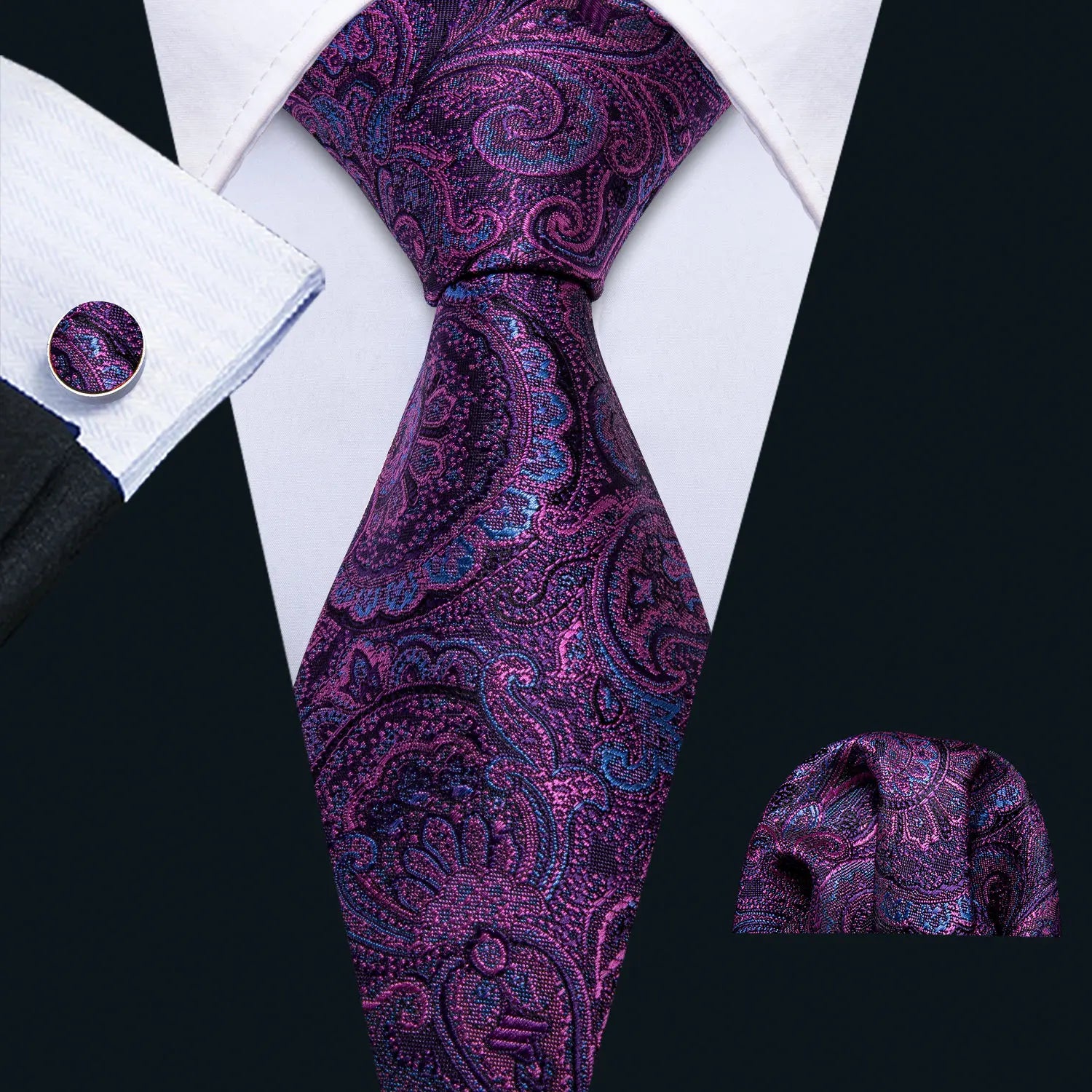 Cravate Homme en Soie Violette Unie avec Pochette Barry.Wang, Ensemble de Cravate et Mouchoir de Poche, Nœuds Papillons Floraux Paisley pour Homme, Cadeau pour Fête, Marié