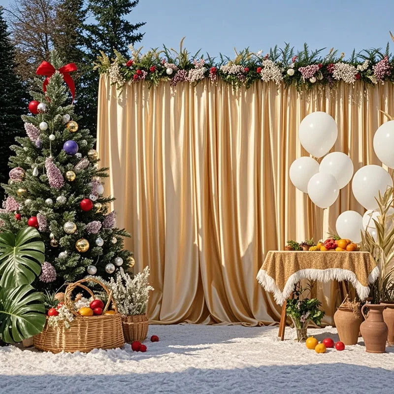 Rideaux de Noël en satin sans plis, tissu soyeux, pour toile de fond de baby shower, fête d'anniversaire, bal de promo, décoration de mariage