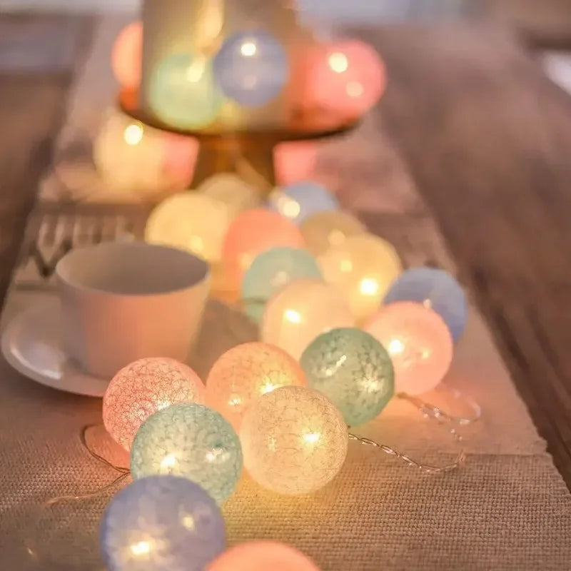 Wedding Garland 2026 Valentine's Day Room Decor Festoon Fairy LED Cotton Ball Light String Outdoor Party Ramadan Decoration