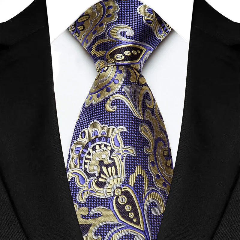 Cravate de luxe 8CM pour homme, motifs floraux et cachemire, tissée jacquard, accessoires pour occasions d'affaires et de mariage.