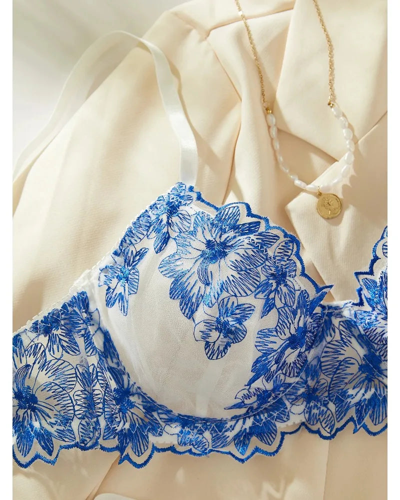 Toucheart Ensemble de Lingerie Sexy Bleu Confortable pour Femme Simple Sexy Perspective Dentelle Pure Lingerie de Désir