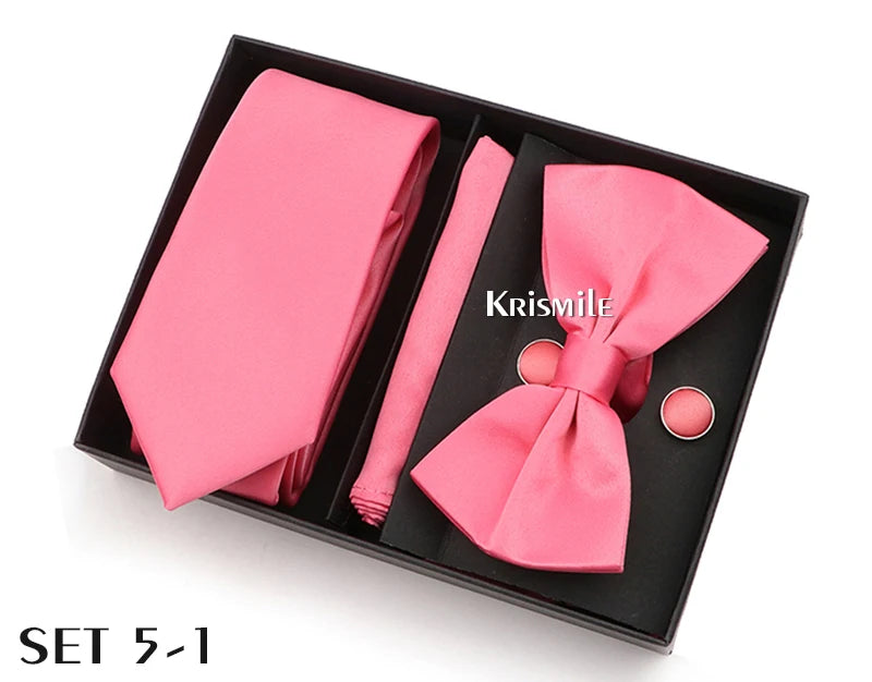 Men's Tie Box Gift Set | Necktie, Bow Tie, Pocket Square, Cufflinks & Brooch