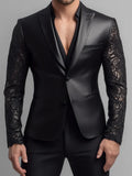Hommes Cuir PU Dentelle Épissure Costumes Style Américain Design de Mode Slim Fit Revers Pointu Tuxedos de Mariage pour Hommes Blazers de Fête
