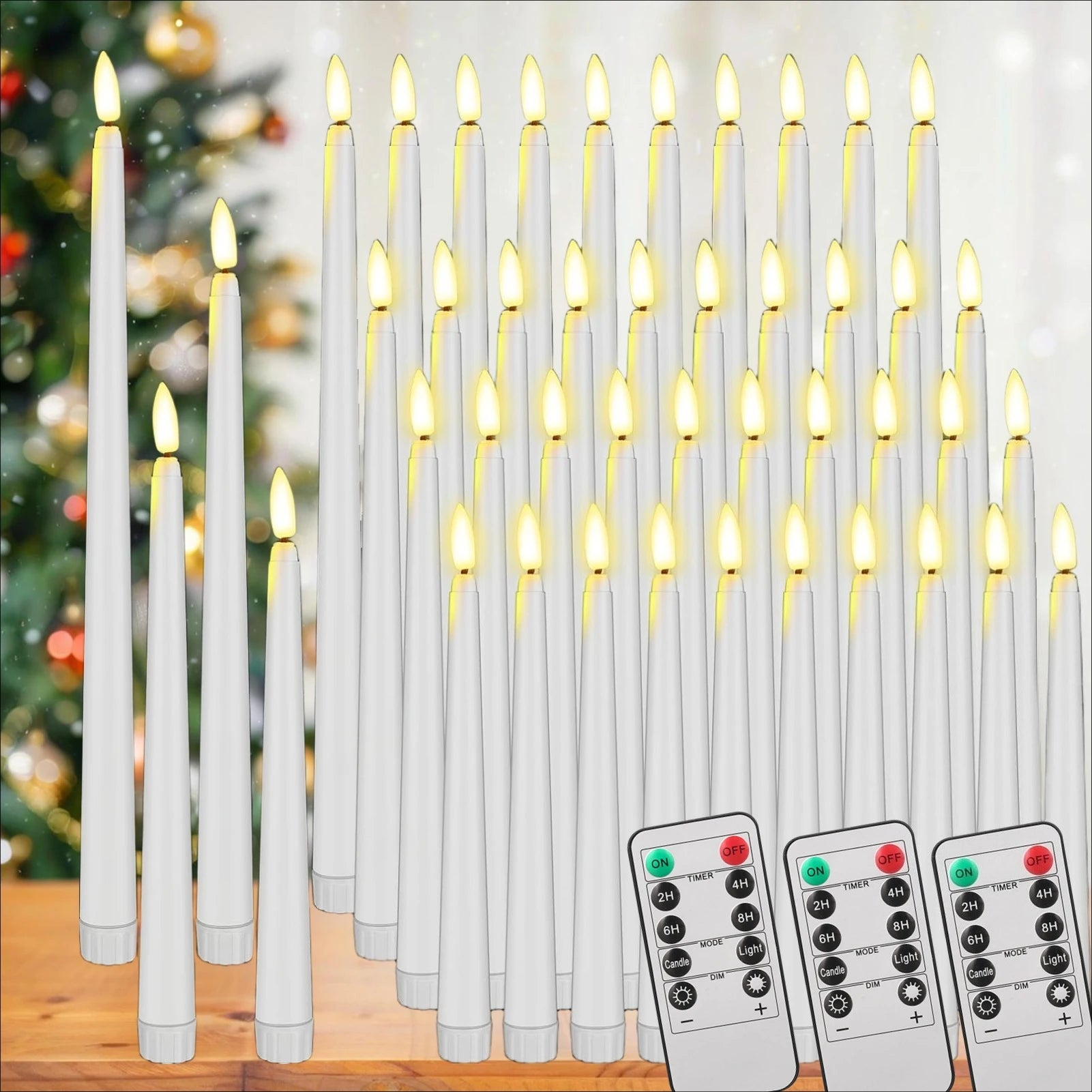 6/12 Bougies Coniques LED Sans Flamme Ivoire Vacillantes avec Télécommande Mèche 3D à Piles Bougie de Fenêtre de Noël Décor de Mariage