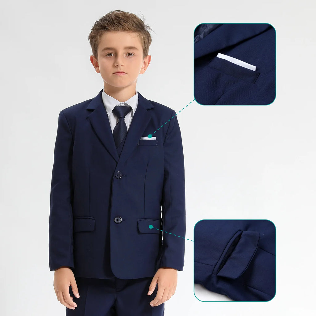 Costume Enfant Garçon Tenue de Mariage Formelle Ensemble Enfant Gentleman Porteur d'Alliances Vêtements de Performance Gilet de Smoking + Pantalon + Blazer 3 PIÈCES