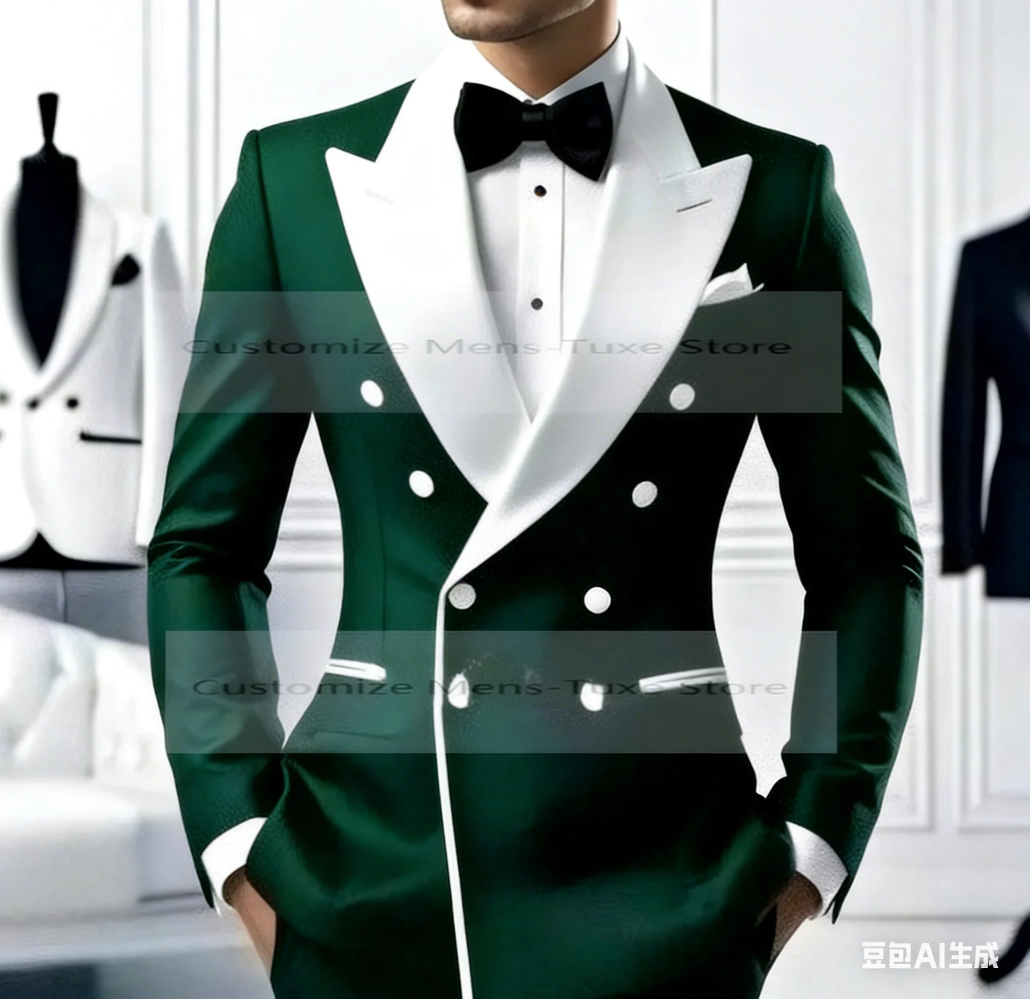 Costume homme noir col blanc pour occasion formelle, marié, témoin, mariage, bal de promo, affaires décontractées, smoking, ensemble 2 pièces blazer pantalon