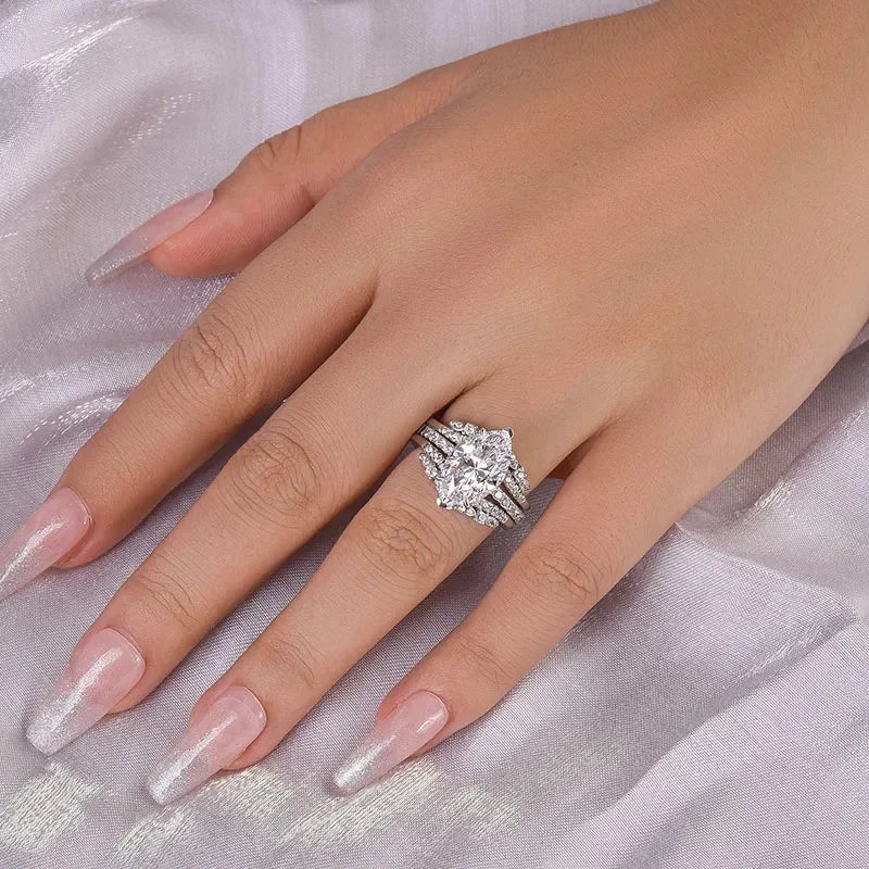 CZ Bridal Ring Set — 2 Piece 925 Silver Color Wedding Bands