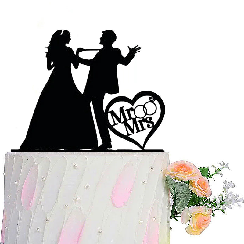 Funny Wedding Party Cake Topper Mariée Marié M. Mme Acrylique Noir Gâteaux de mariage Style Sport Mixte Couples Cake Décoration de mariage