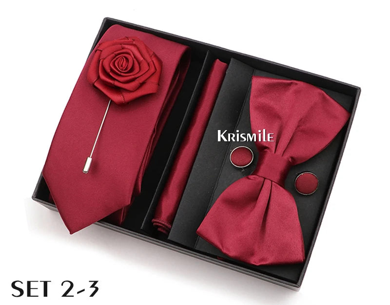 Men's Tie Box Gift Set | Necktie, Bow Tie, Pocket Square, Cufflinks & Brooch