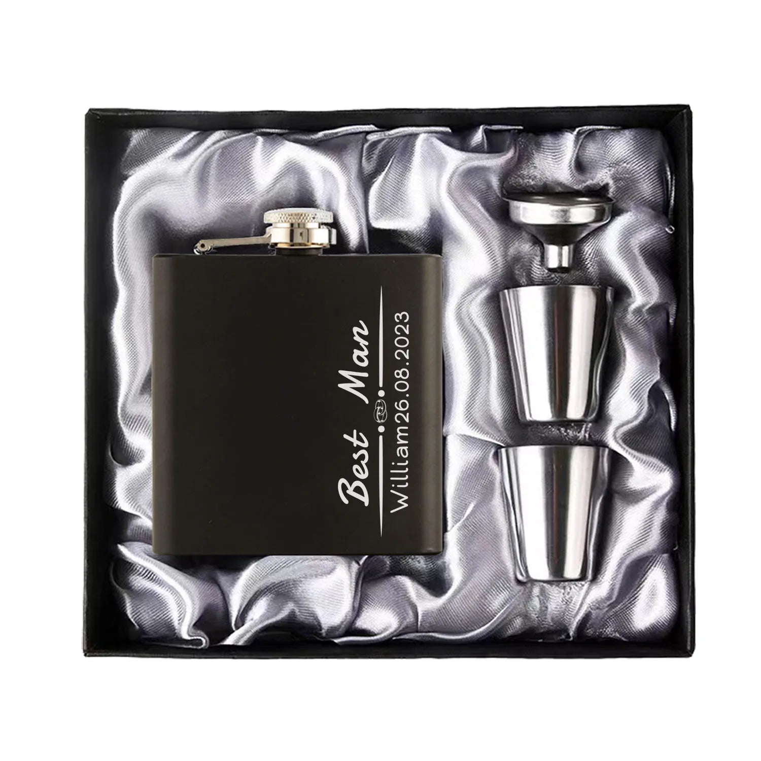Personalized 6oz Hip Flask Set | Custom Name & Logo | Groom, Best Man & Groomsmen Gift