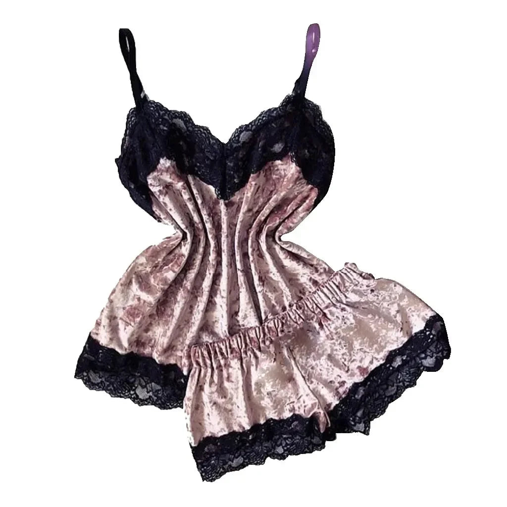 Ensemble Pyjama Velours Automne Hiver Femme Lingerie Sexy Vêtements de Nuit Mignon Débardeur et Short Ensembles Pyjama Loungewear