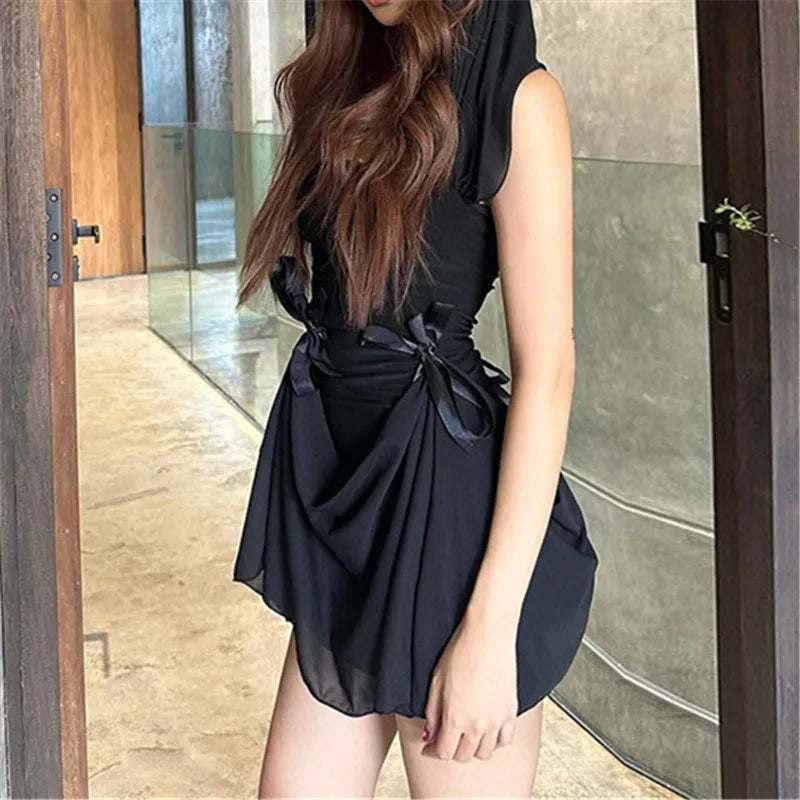 Goth Dark Fairycore Diverse Dressing Styles Partywear Sexy Strapless Hooded Long Dress Gothic Cute Bow Mesh Slim Bodycon Dresses