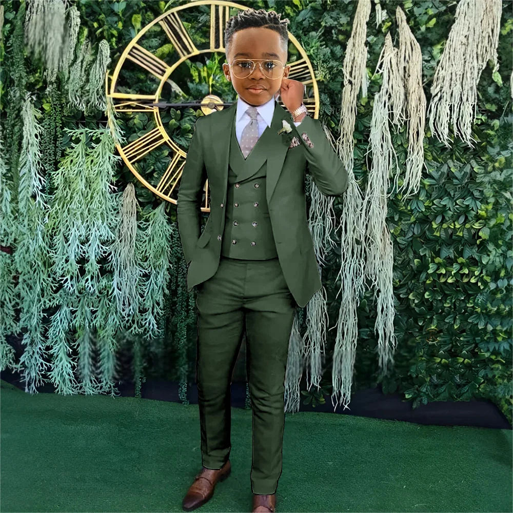 Ensemble Costumes Garçon 3 Pièces Veste Gilet Pantalon Tenue de Banquet Fête Élégant Smoking Enfant Vêtements d'Invité de Mariage 2-20T