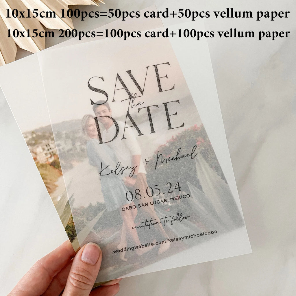 Faire-part de mariage élégant et personnalisé avec papier calque, annonce de mariage, fiançailles, nom personnalisé, fournitures de fête