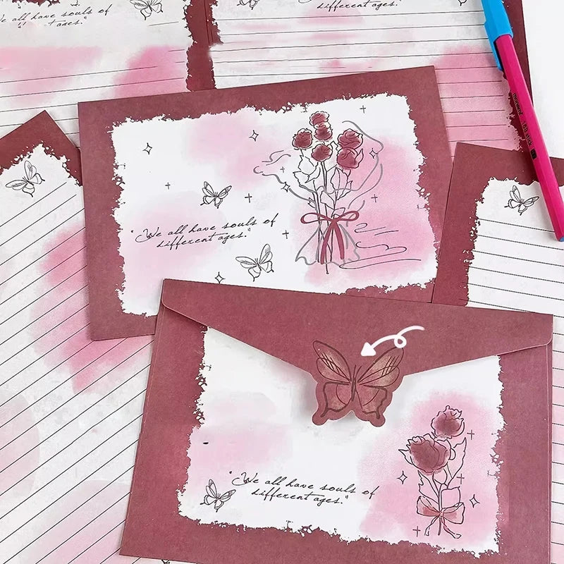 8pcs/set Vintage Rose Envelopes Red Blue Paper Envelopes for Letter Pads DIY Wedding Party Invitation Card Cover Gift Wrap