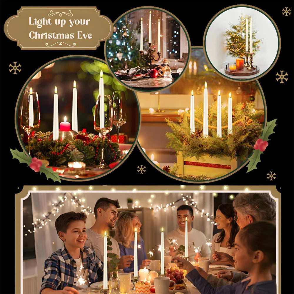6/12 Bougies Coniques LED Sans Flamme Ivoire Vacillantes avec Télécommande Mèche 3D à Piles Bougie de Fenêtre de Noël Décor de Mariage
