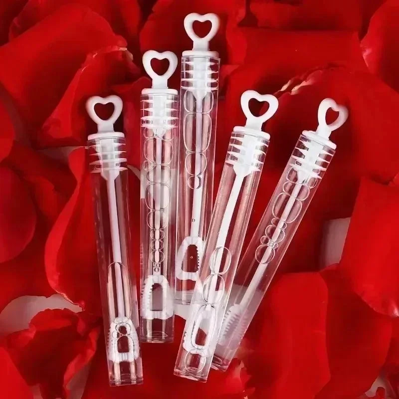 100/10 pièces Cœur d'amour Baguette Tube Vide Transparent Bouteilles de Savon à Bulles avec Poignée Cœur Cadeaux de Mariage pour Invités Décoration de Fête Jouets pour Enfants