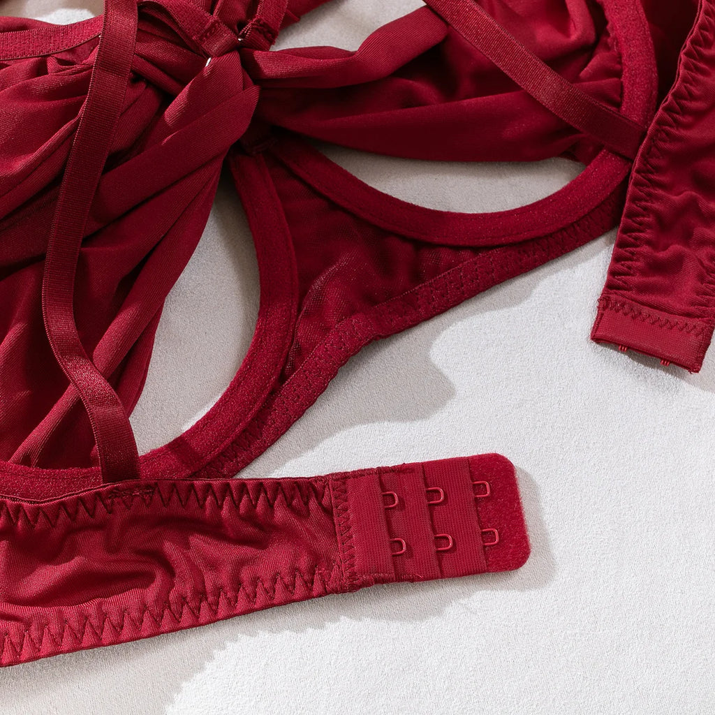 Ensemble de lingerie Ellolace Nœud Papillon Soutien-gorge Ouvert en Soie Sous-vêtements Sissy Bilizna Non Censurée Pornographie Sensuelle Intime Jarretière Strings Tenues Sexy