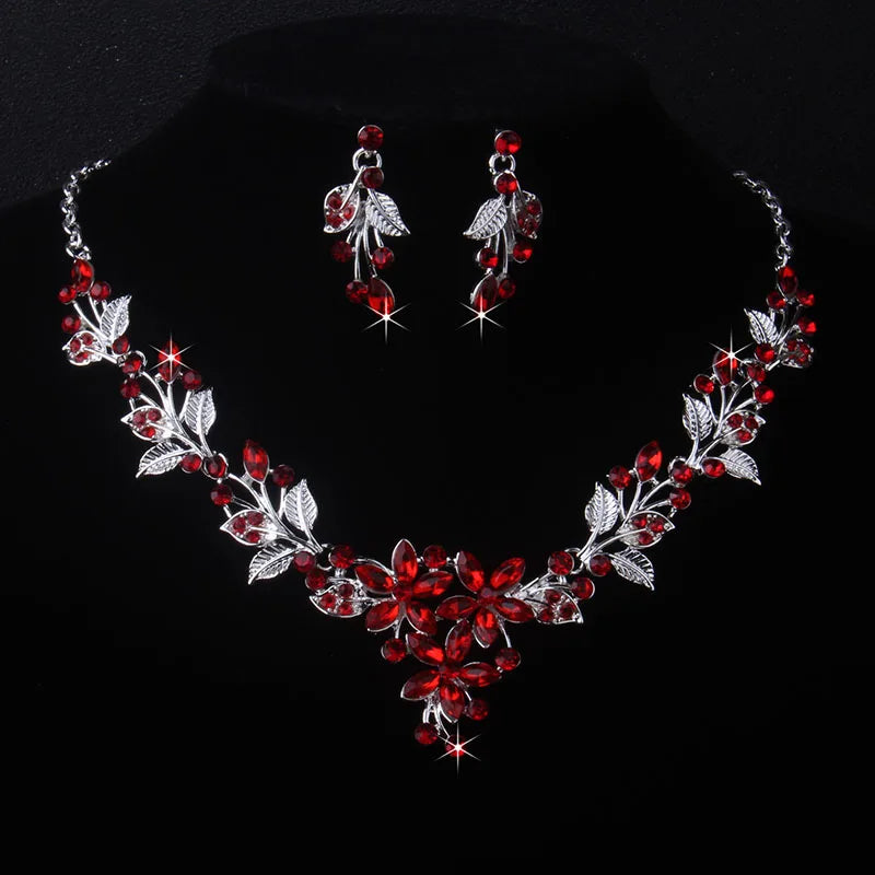 Purple Leaf & Flower Bridal Necklace & Earring Set